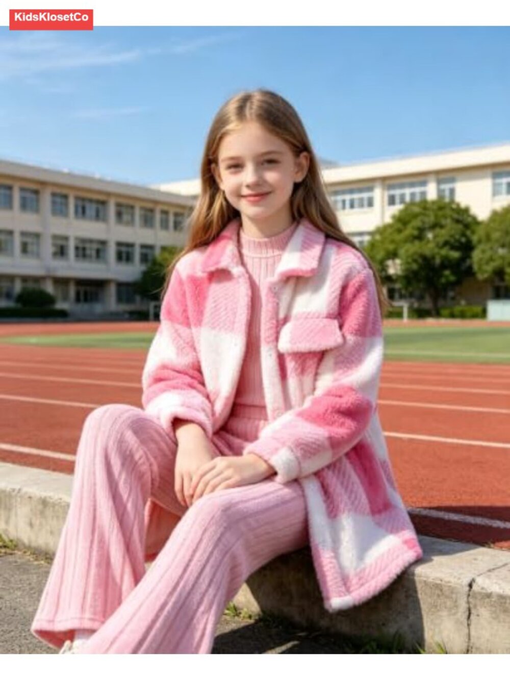 Girls 3 Piece Plaid Jacket Long Sleeve Top Flare Pants Outfit Set 9-16 Years - Picture 4 of 6